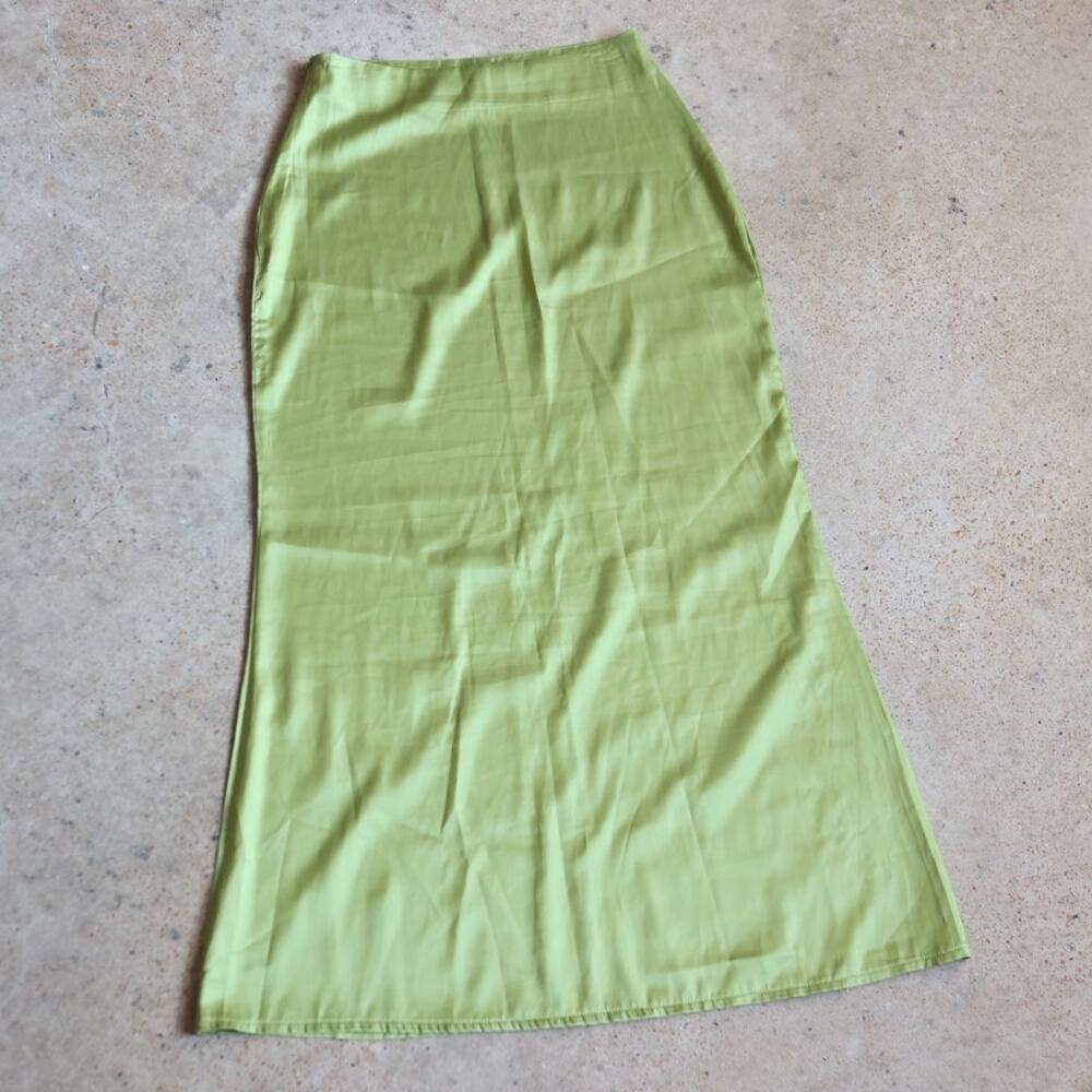 Green Satin Slip Midi Skirt Y2K Fairy Grunge Coquette Cottagecore Bias Cut